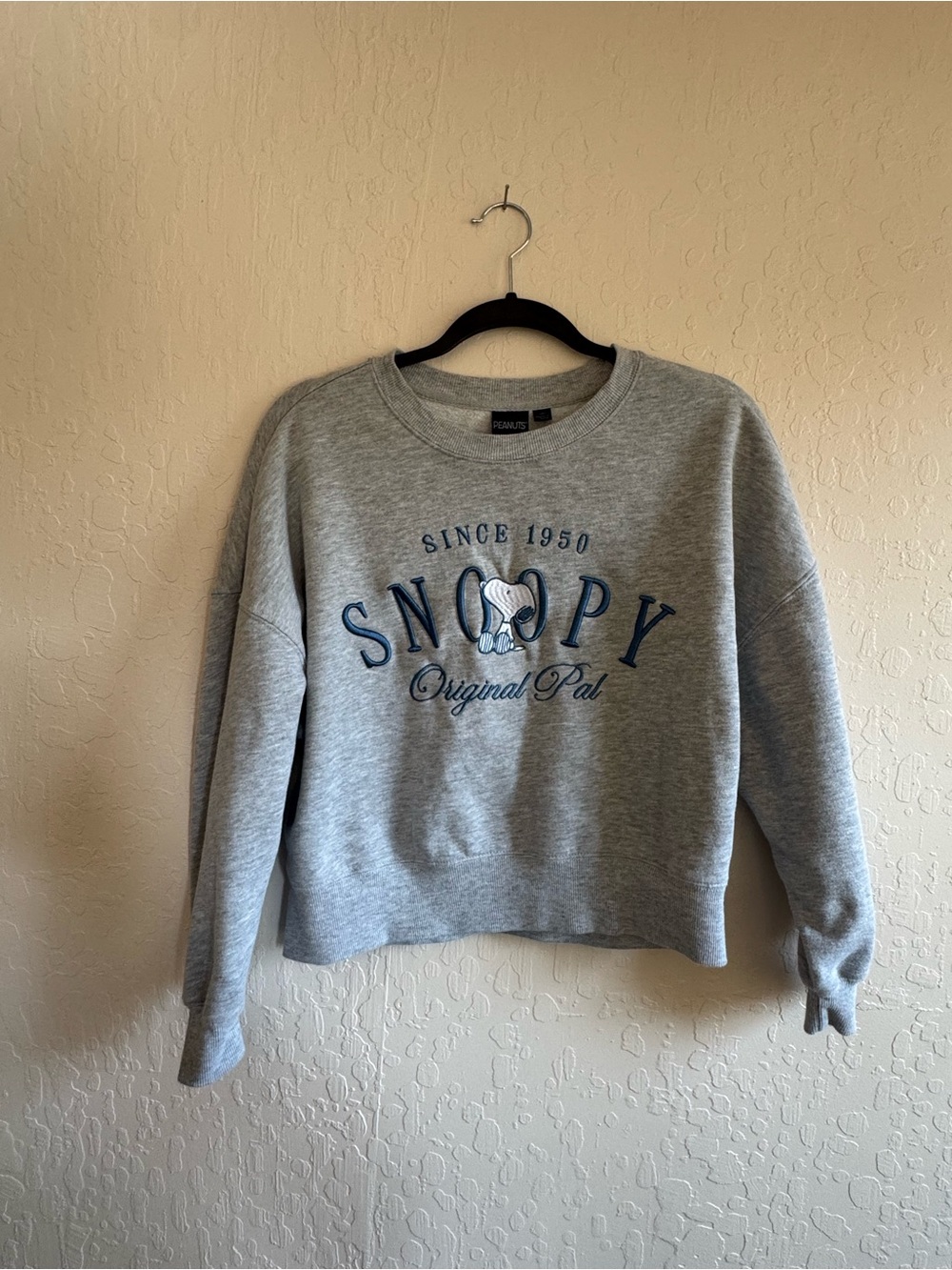 Peanuts Gray Crewneck with Blue Snoopy Graphic
